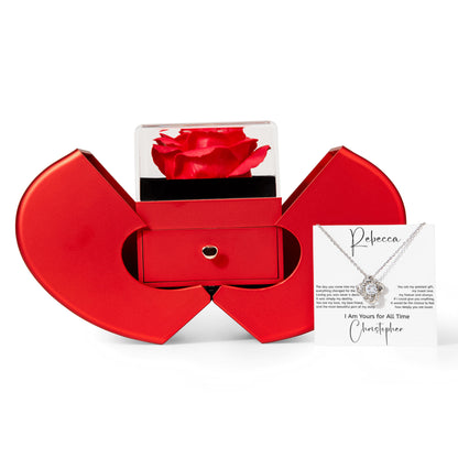 Red Rose Gift Box with Love Knot Necklace – Elegant Personalized Romantic Keepsake