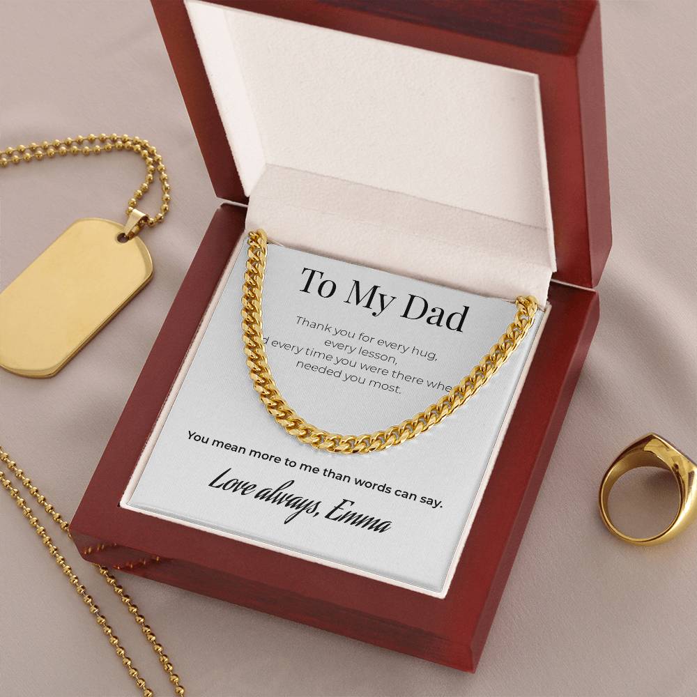 To My Dad Cuban Link Chain Necklace – Thank You for Every Hug – Personalized Gift from Daughter