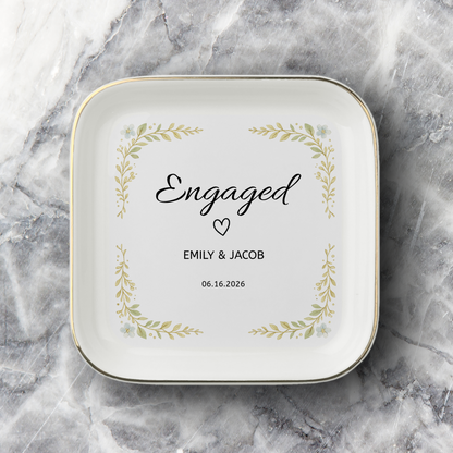 JD-004 | Personalized Engagement Ring Dish – Custom Names & Date