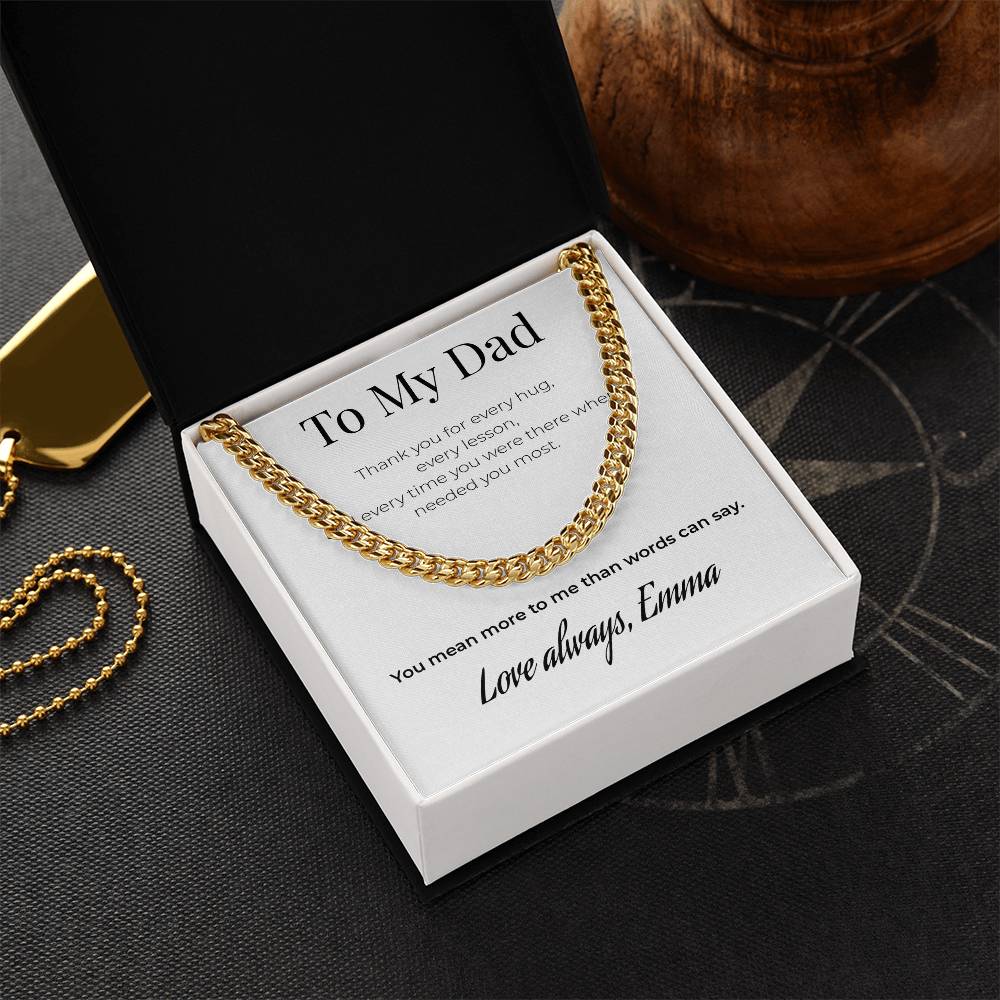 To My Dad Cuban Link Chain Necklace – Thank You for Every Hug – Personalized Gift from Daughter