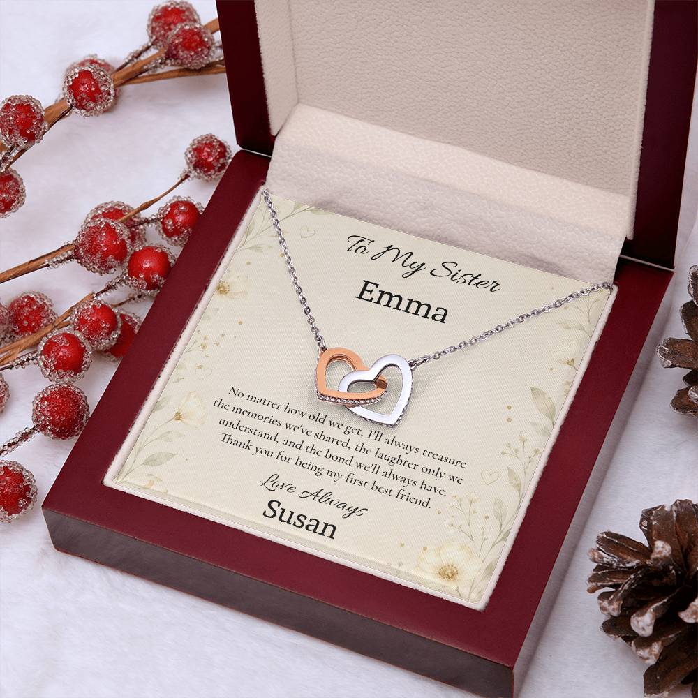 To My Sister – My First Best Friend Interlocking Hearts Necklace
