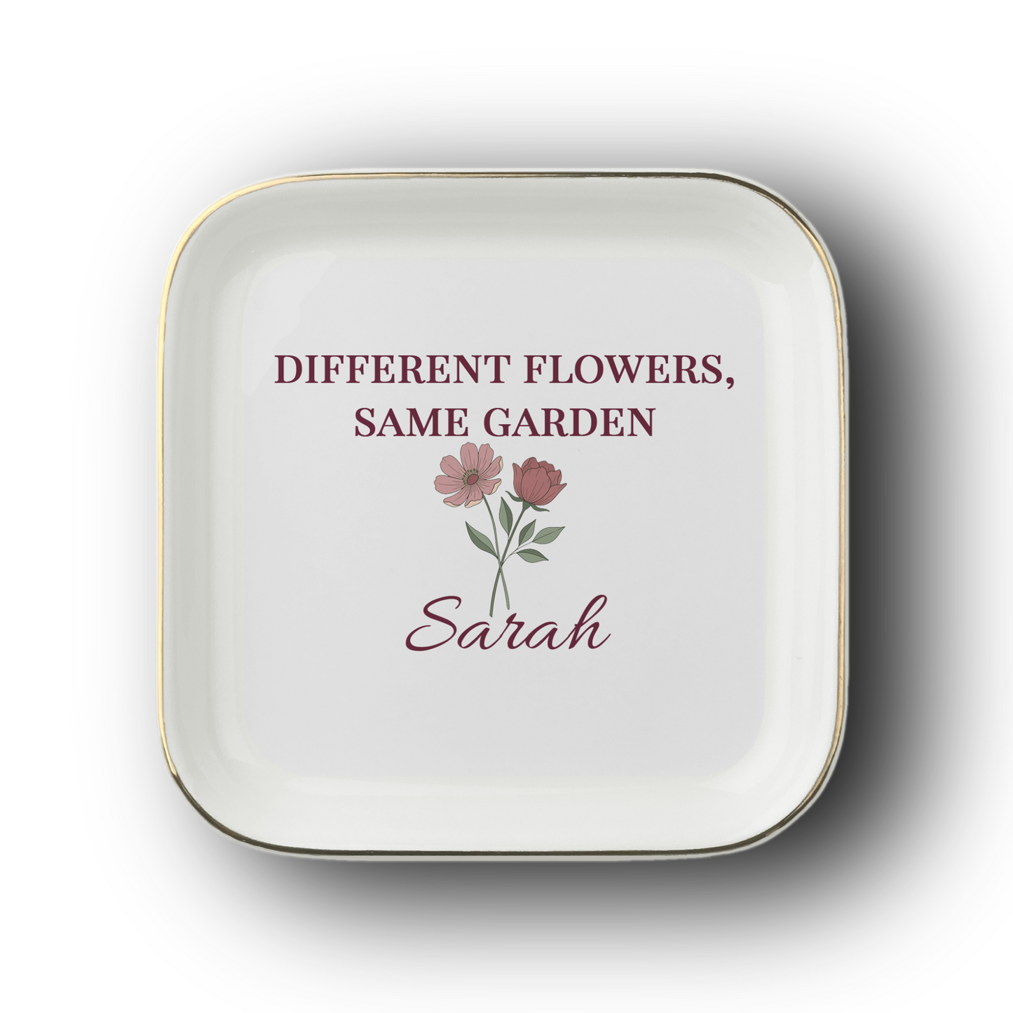 JD-002 Personalized Sister Jewelry Dish, Different Flowers Same Garden Gift, Custom Name Trinket Dish, Sister Birthday Gift