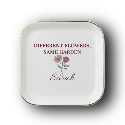 JD-002 Personalized Sister Jewelry Dish, Different Flowers Same Garden Gift, Custom Name Trinket Dish, Sister Birthday Gift