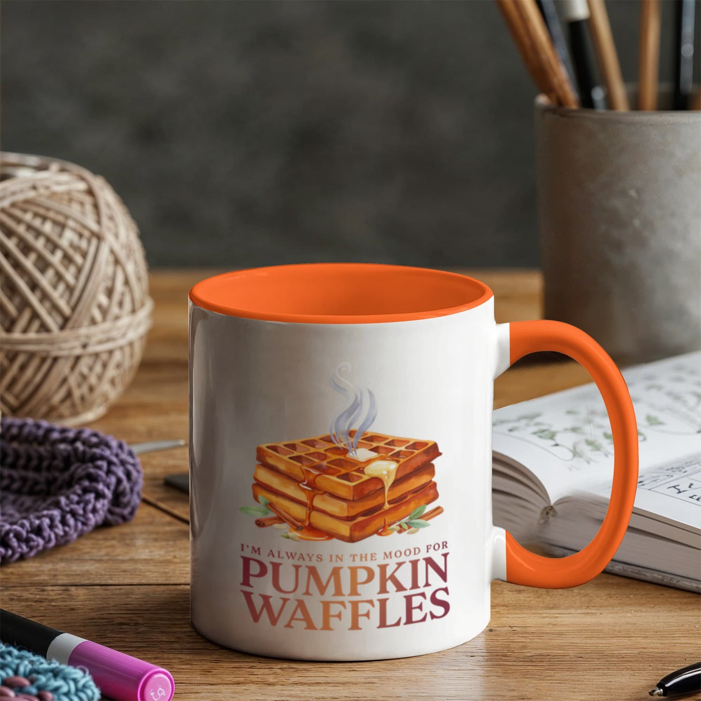 I'm Always in the Mood for Pumpkin Waffles Color Accent Ceramic Mug | Autumn Coffee Mug