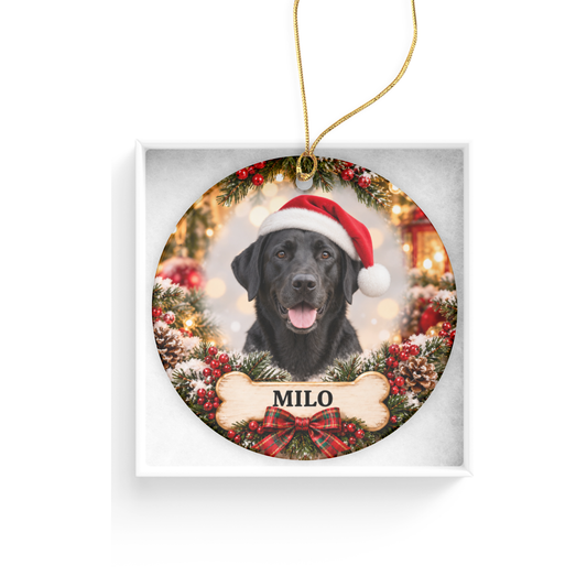 Personalized Labrador Retriever Christmas Ornament – Custom Portrait from Your Dog’s Photo & Name