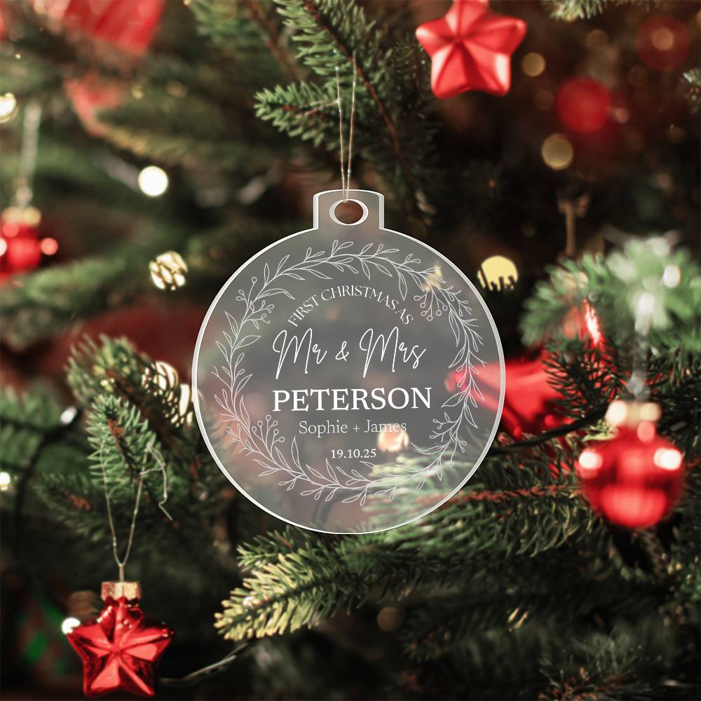 Personalized Newlywed Acrylic Ornament – First Christmas as Mr & Mrs - Keepsake