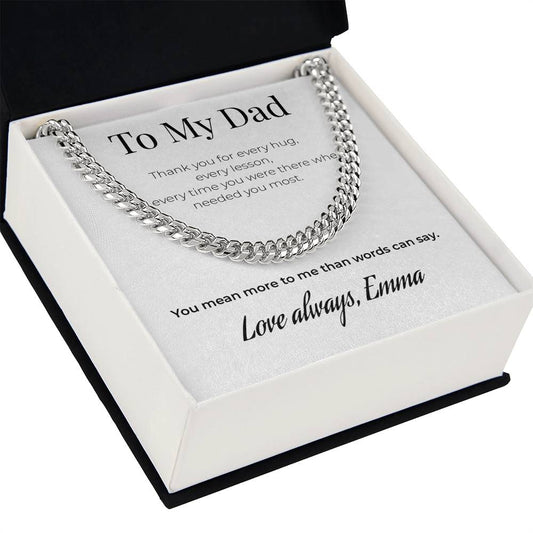 To My Dad Cuban Link Chain Necklace – Thank You for Every Hug – Personalized Gift from Daughter