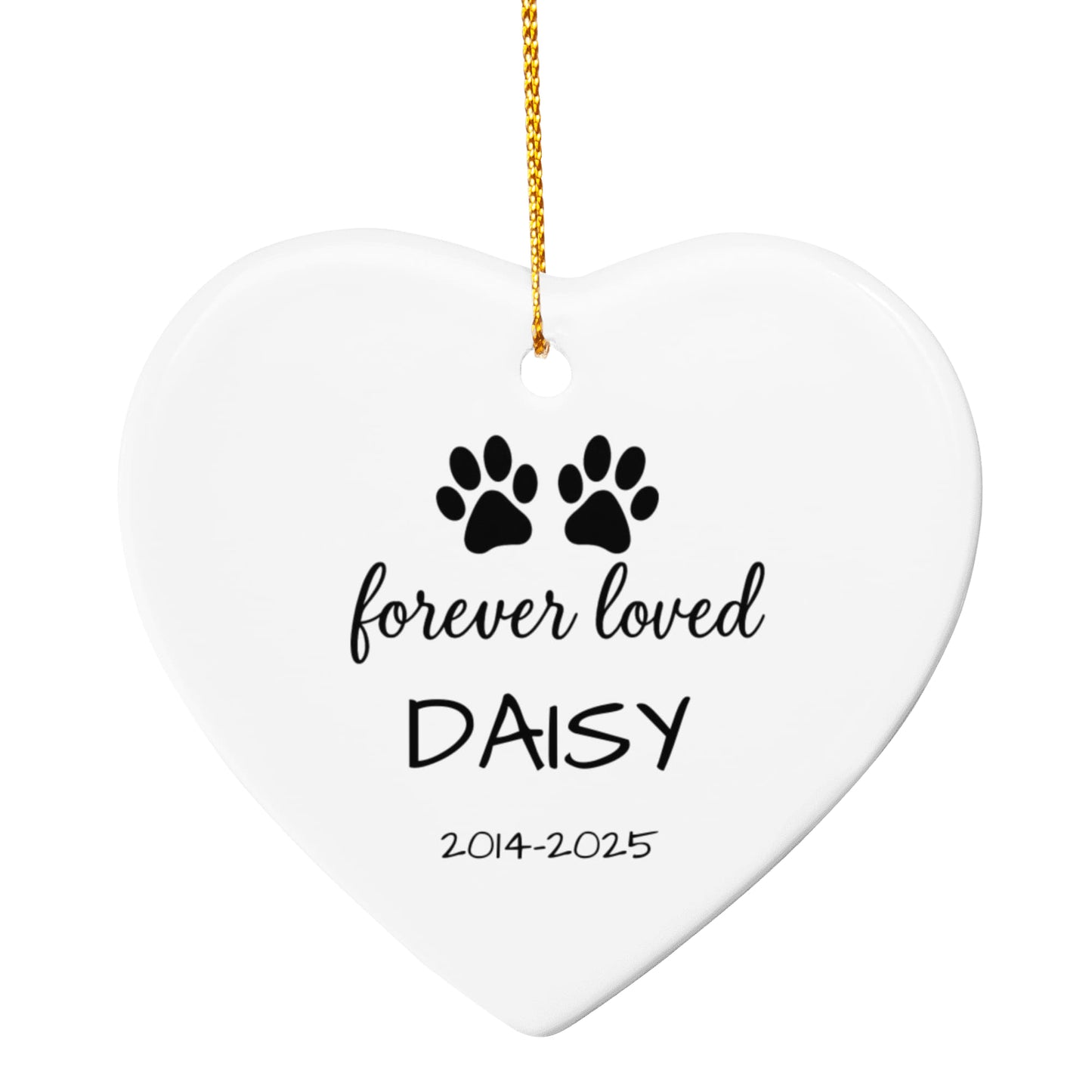 Personalized Pet Memorial Ornament – Custom Name & Dates | Heart-Shaped Ceramic Keepsake