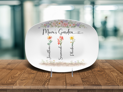 Mom’s Garden Birth Flower Platter – Personalized Mother’s Day Gift for Mom from Kids – Custom Family Birth Month Flowers Plate – Mom Kitchen Decor Gift