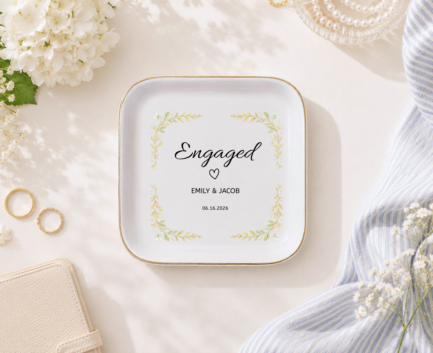 JD-004 | Personalized Engagement Ring Dish – Custom Names & Date