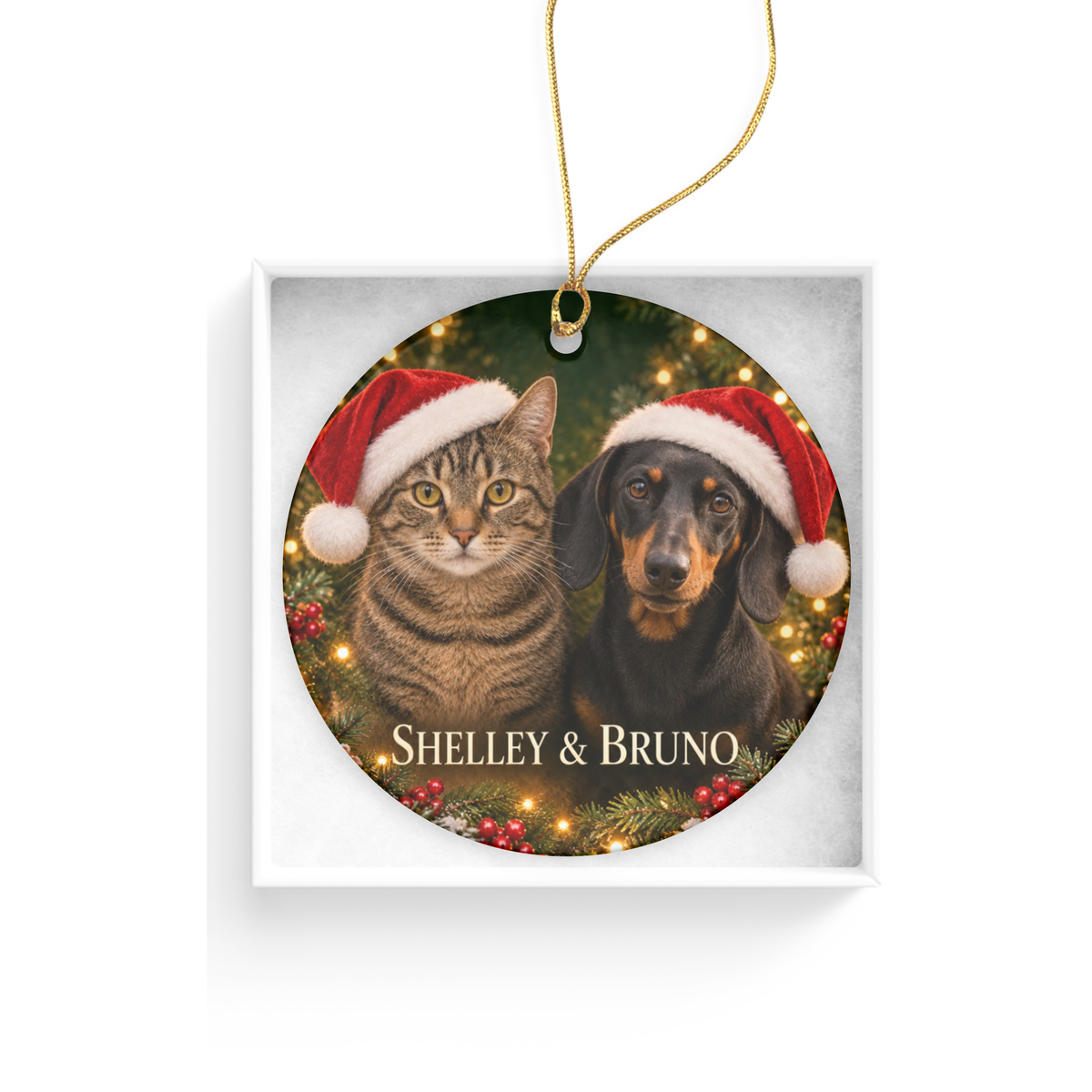 Personalized Dog & Cat Christmas Ornament – Two Pet Photo Portrait