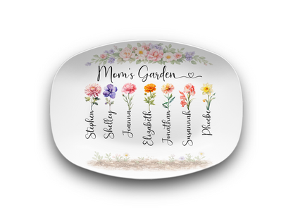 Mom’s Garden Birth Flower Platter – Personalized Mother’s Day Gift for Mom from Kids – Custom Family Birth Month Flowers Plate – Mom Kitchen Decor Gift