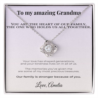 Gift for Grandmother – Love Knot Necklace – “Heart of Our Family” – Personalized Grandma Gift from Grandchild