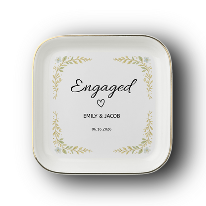 JD-004 | Personalized Engagement Ring Dish – Custom Names & Date