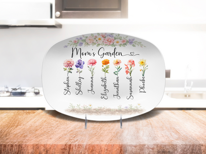 Mom’s Garden Birth Flower Platter – Personalized Mother’s Day Gift for Mom from Kids – Custom Family Birth Month Flowers Plate – Mom Kitchen Decor Gift