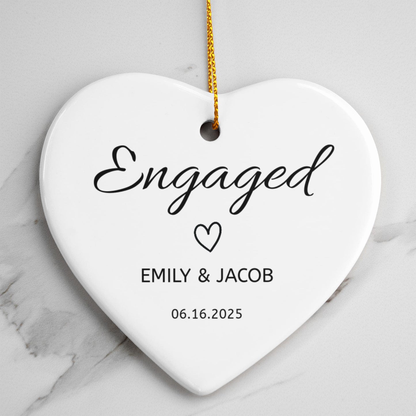 💍 Engaged Personalized Heart Ornament – Custom Names & Date
