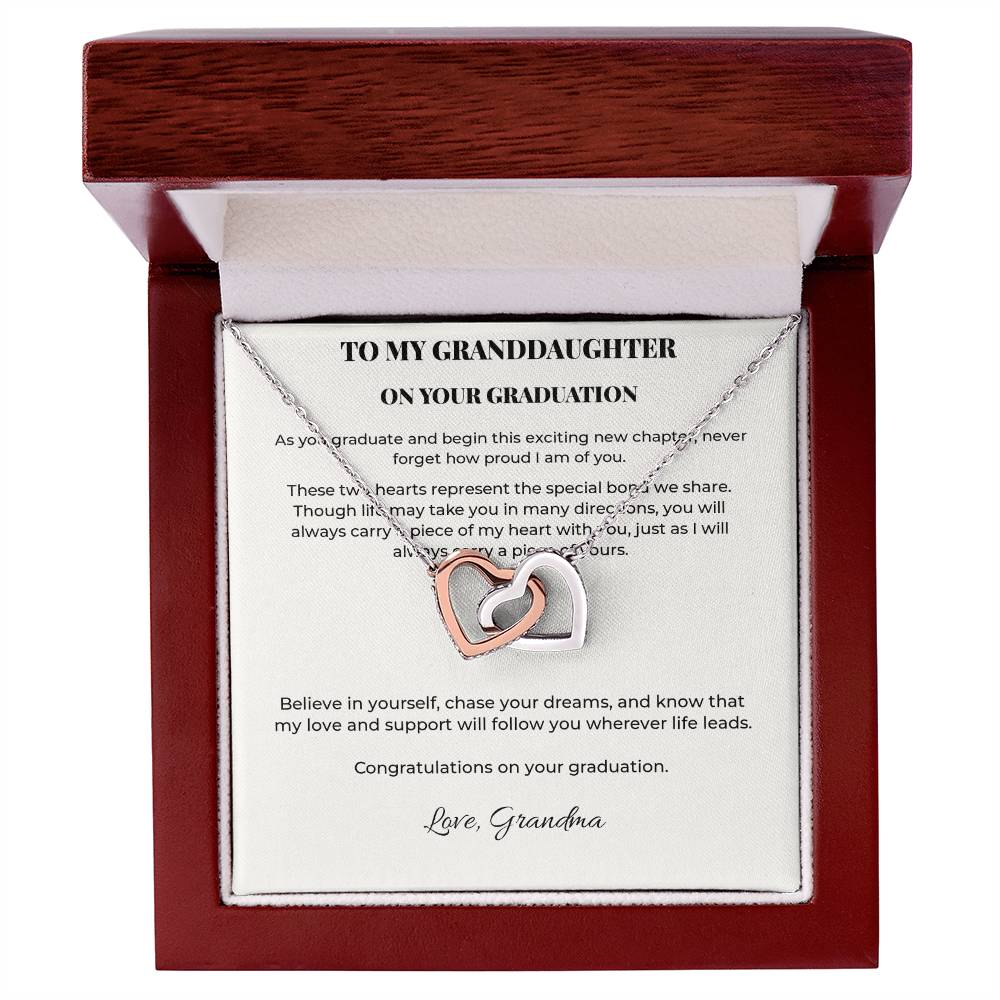 Granddaughter Graduation Necklace From Grandma – Interlocking Hearts Gift With Personalized Message Card