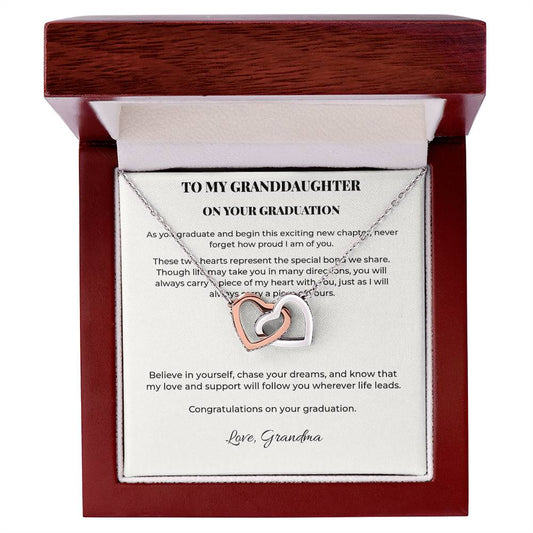 Granddaughter Graduation Necklace From Grandma – Interlocking Hearts Gift With Personalized Message Card