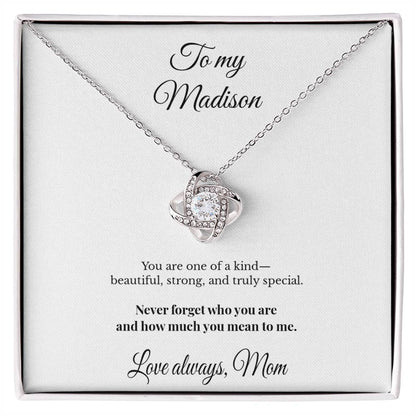 To My Daughter Personalized Love Knot Necklace – Never Forget Who You Are