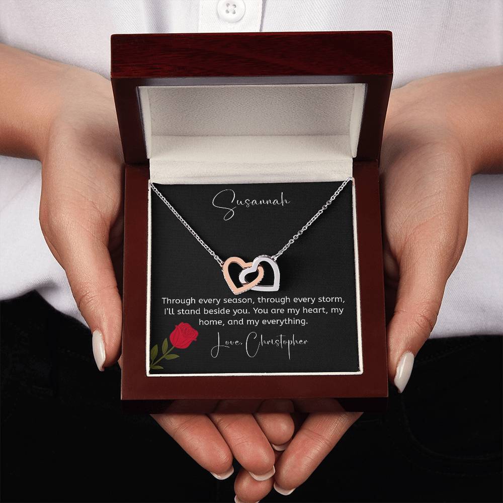To My Wife – Personalized Interlocking Hearts Necklace | My Heart, My Home, My Everything