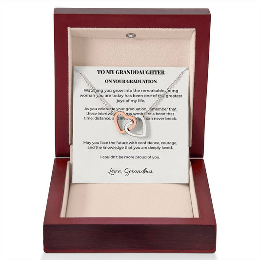 Granddaughter Graduation Gift From Grandma – Forever Linked Hearts Necklace With Personalized Message Card