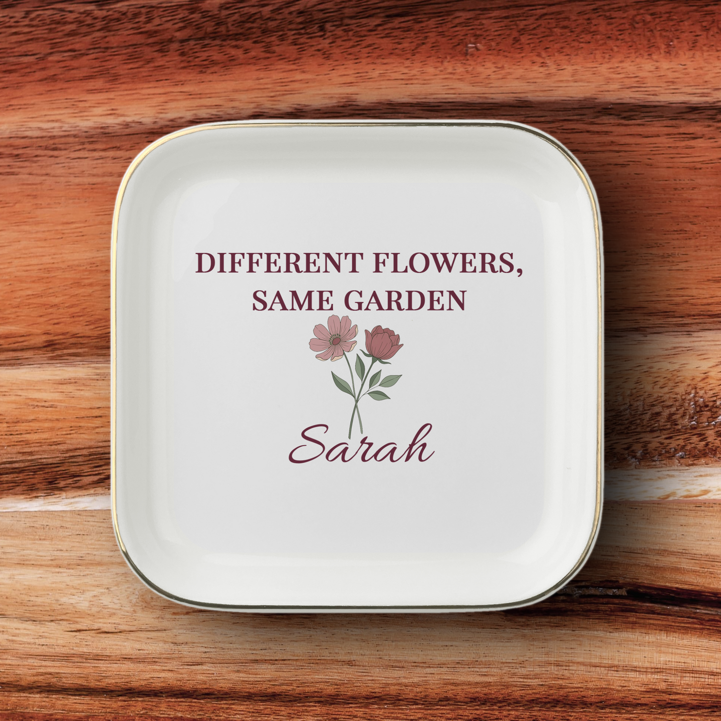 JD-002 Personalized Sister Jewelry Dish, Different Flowers Same Garden Gift, Custom Name Trinket Dish, Sister Birthday Gift