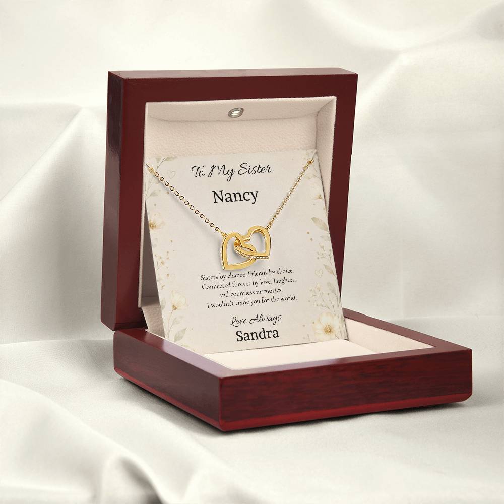 To My Sister – Sisters by Chance Friends by Choice Interlocking Hearts Necklace