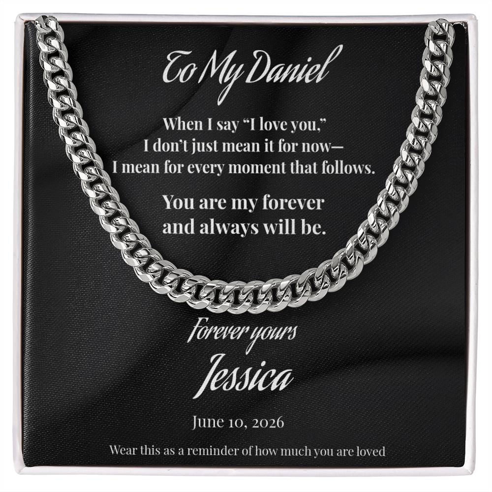 Personalized “To My Love” Cuban Link Chain Necklace – Custom Name & Date Gift for Husband
