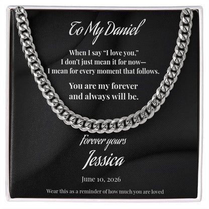 Personalized “To My Love” Cuban Link Chain Necklace – Custom Name & Date Gift for Husband