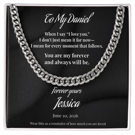 Personalized “To My Love” Cuban Link Chain Necklace – Custom Name & Date Gift for Husband