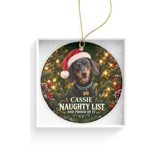 Personalized Naughty List Dog Christmas Ornament – And Proud of It