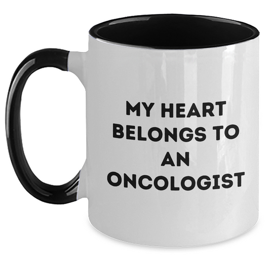 Funny Oncologist Gifts, My Heart Belongs To An Oncologist, Two Tone Coffee Mug, Father's Day Unique Gifts from Men to Oncologist - Main