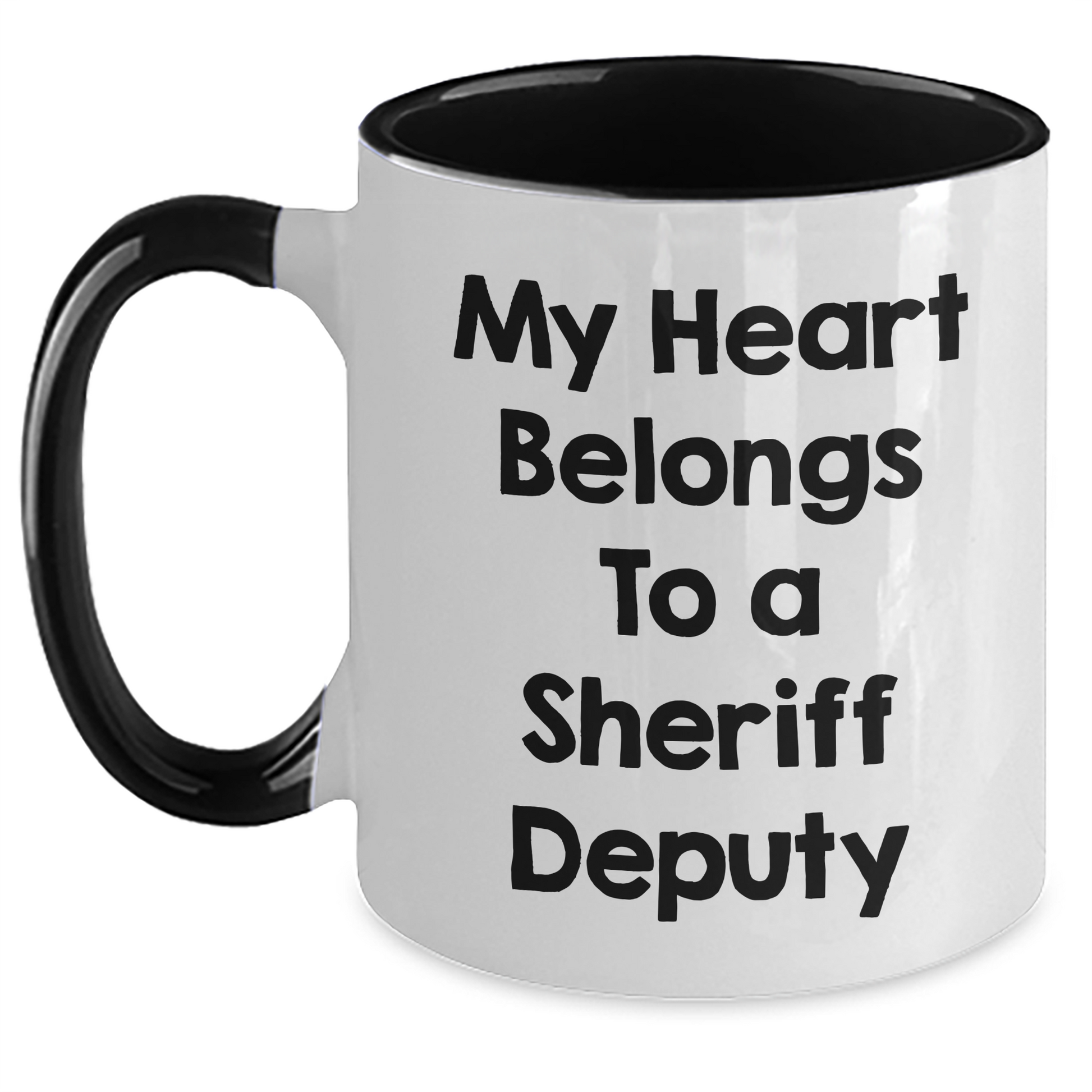 Funny Sheriff Deputy Gifts, My Heart Belongs To A Sheriff Deputy, Two Tone Coffee Mug, Graduation Unique Gifts from Friends to Sheriff Deputy - Main