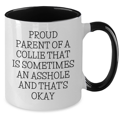 Funny Collie Dog Mugs, Proud Parent Gifts for Men, Women, Coworkers, or Family - Two Tone Coffee Mugs for Graduation - Additional