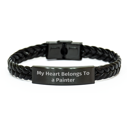 Painter's Heartbeat Interlaced Leather Bracelet, Funny Quote Gifts from Friends, Unique Graduation Presents for Men, Inspirational Jewelry for Painter Enthusiasts - Image 1