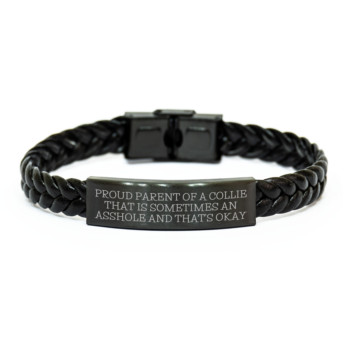 Funny Collie Dog Gifts for Men, Women, Family - Interlaced Leather Bracelet from Proud Parents, Graduation Unique Gifts - Image 1