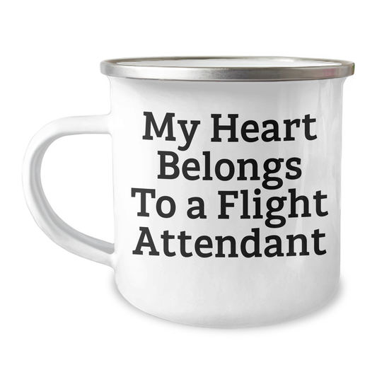 Funny Flight Attendant Gifts, My Heart Belongs To A Flight Attendant, Camping Mug for Men, Unique Gifts from Friends to Flight Attendants on Father's Day - Image 1