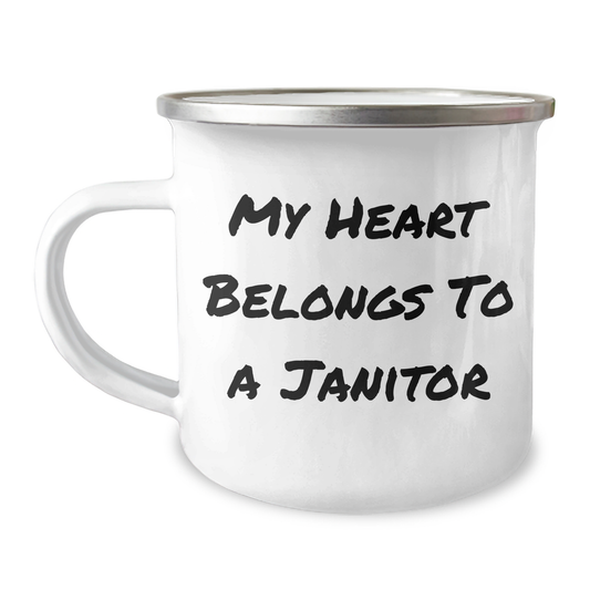 Funny Janitor Gifts, My Heart Belongs To A Janitor, Camping Mug for Father's Day, Gifts from Men, Unique Janitor Appreciation - Image 1