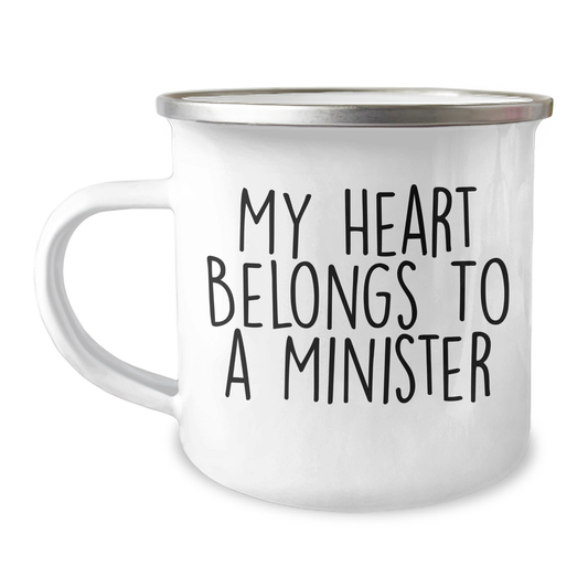Funny Minister Gifts from Friends for Him - 'My Heart Belongs To A Minister' Camping Mug, Father's Day Unique Gifts - Image 1
