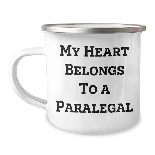 Funny Paralegal Gifts from Men, Unique Camping Mugs for Paralegal Lovers with 'My Heart Belongs To A Paralegal' Quote, Perfect for Father's Day - Image 1