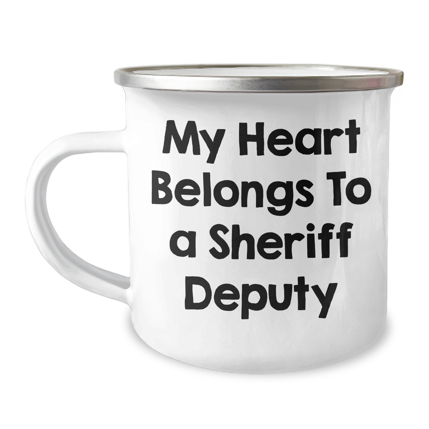 Sheriff Deputy Gifts - Funny Quote 'My Heart Belongs To A Sheriff Deputy' Camping Mug for Graduation, Gifts from Friends to Sheriff Deputy, Family, or Coworkers - Image 1