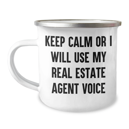 Keep Calm Real Estate Agent Gifts - Funny Camping Mug for Dad's 12 oz Stainless Steel with Enamel Finish, Gifts from Friends to Real Estate Agents - Image 1