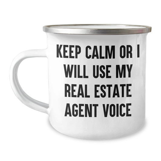 Keep Calm Real Estate Agent Gifts - Funny Camping Mug for Dad's 12 oz Stainless Steel with Enamel Finish, Gifts from Friends to Real Estate Agents - Image 1