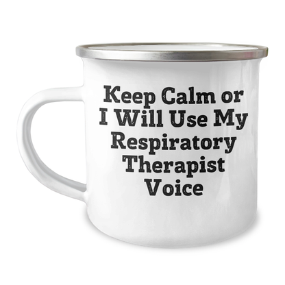 Funny Respiratory Therapist Gifts from Friends - Keep Calm Or I Will Use My Respiratory Therapist Voice Camping Mug for Mother's Day - Image 1