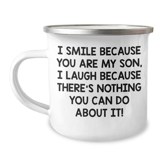 Funny Son Camping Mug, I Smile Because You Are My Son, Unique Gift from Family to Son, Father's Day Unique Gifts for Men - Image 1