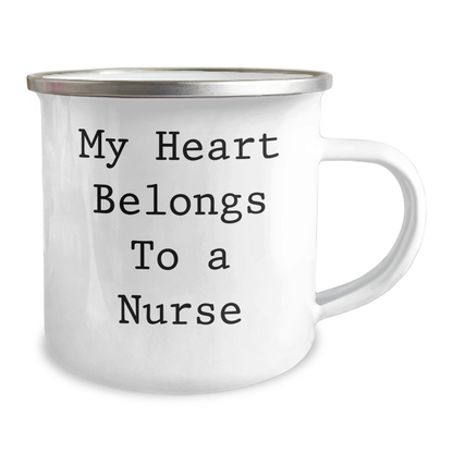 Funny Gifts from Men for Nurses, 'My Heart Belongs To A Nurse' Camping Mug, Father's Day Unique Gifts - Image 2