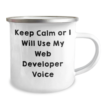 Funny Web Developer Gifts for Men - 'Keep Calm Or I Will Use My Web Developer Voice' Camping Mug for Father's Day - Image 2