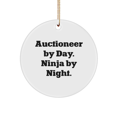 Auctioneer Gifts for Men, Women, Friends, Coworkers, Family - Auctioneer By Day. Ninja By Night. Circle Ornament for Christmas - Image 1