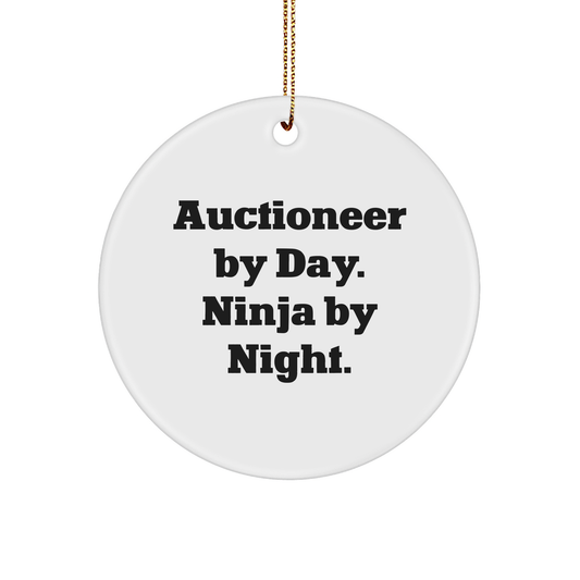 Auctioneer Gifts for Men, Women, Friends, Coworkers, Family - Auctioneer By Day. Ninja By Night. Circle Ornament for Christmas - Image 1