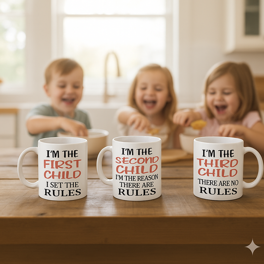 Funny Birth Order Mug Set (3 Mugs) – First, Second & Third Child – Perfect Family Gift for Parents With Three Kids